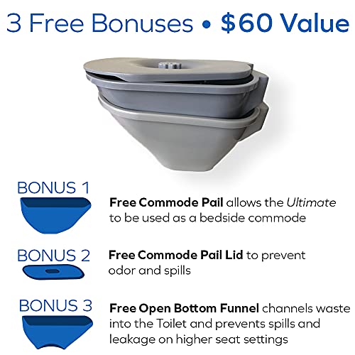 The Ultimateâ¢ Raised Toilet Seat, Voted#1 Most Comfortable. Padded with Armrests. Adjustable Height. Premium Elevated Toilet Seat with Arms for Standard and Elongated Toilets.