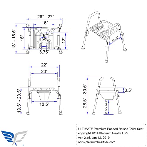 The Ultimateâ¢ Raised Toilet Seat, Voted#1 Most Comfortable. Padded with Armrests. Adjustable Height. Premium Elevated Toilet Seat with Arms for Standard and Elongated Toilets.