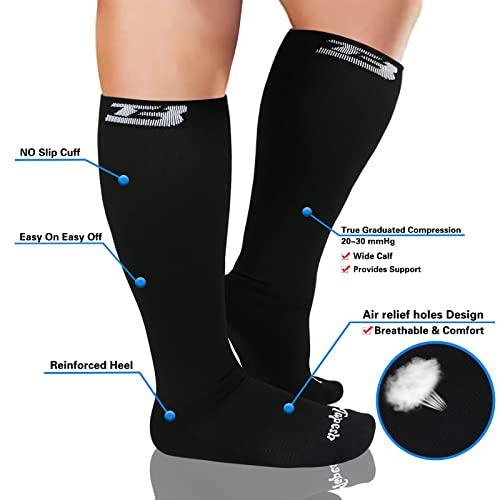 Plus size compression socks wide calf men women knee high 20-30 mmhg breathable circulation xl 2xl 3xl 4xl 5xl