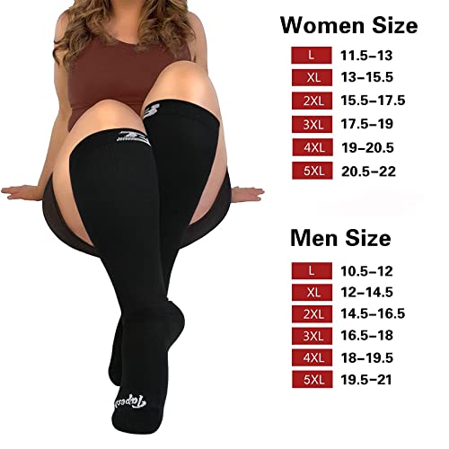 Plus size compression socks wide calf men women knee high 20-30 mmhg breathable circulation xl 2xl 3xl 4xl 5xl