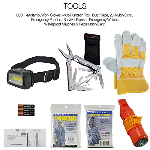 Ready America 72 Hour Deluxe Emergency Kit, 1-Person 3-Day Backpack, First Aid Kit, Survival Blanket, Power Station, Emergency Food, Portable Disaster Preparedness Go-Bag for Earthquake, Fire, Flood