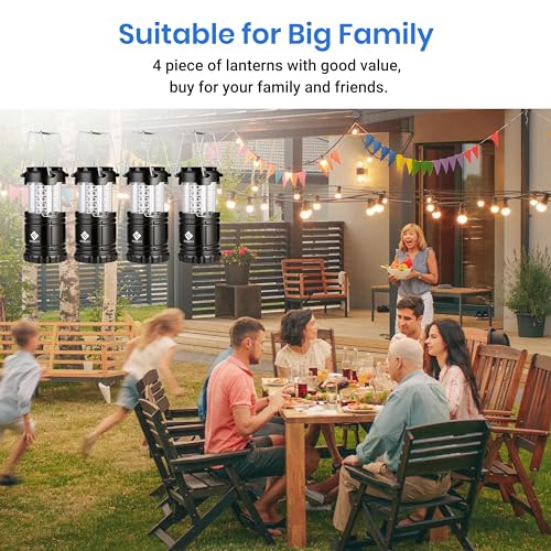 Etekcity LED Camping Lantern for Emergency Light Hurricane Supplies, Lanterns for Survival Kits Power Outages , Battery Powered Operated Lanterns Lamp, Camping Gear Accessories , 4 Pack