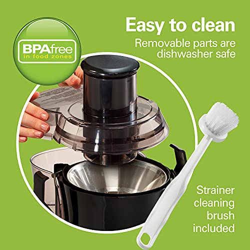 Hamilton Beach Juicer Machine, Big Mouth Large 3â Feed Chute for Whole Fruits and Vegetables, Easy to Clean, Centrifugal Extractor, BPA Free, 800W Motor, Black
