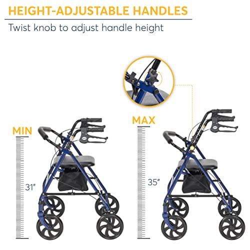 Drive Medical 10257BL-1 4-Wheel Rollator Walker With Seat & Removable Back Support, Blue