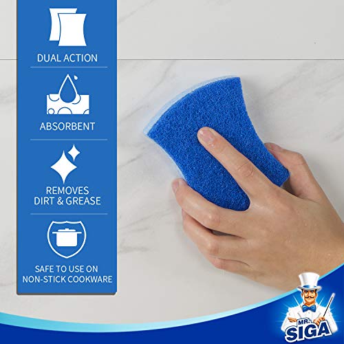 MR.SIGA Non-Scratch Cellulose Scrub Sponge, Dual-Sided Dishwashing Sponge for Kitchen, 12 Pack