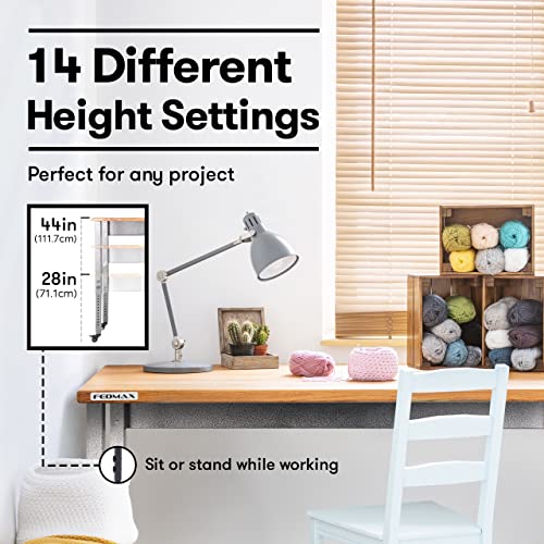 Fedmax Work Bench - 48" Rolling Portable Workbench for Garage - Metal with Acacia Hardwood Top, Adjustable Legs