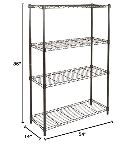 Amazon Basics 4-Shelf Adjustable, Heavy Duty Storage Shelving Unit (350 lbs loading capacity per shelf), Steel Organizer Wire Rack, Black (36L x 14W x 54H)