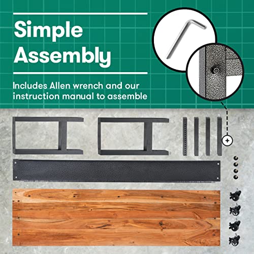 Fedmax Work Bench - 48" Rolling Portable Workbench for Garage - Metal with Acacia Hardwood Top, Adjustable Legs