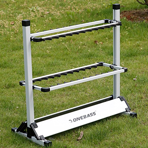 One Bass Fishing Rod Rack Metal Aluminum AlloyPortable Fishing Rod Holder Fishing Rod Organizer for All Type Fishing Pole, Hold Up to 24 Rods