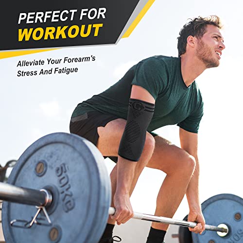 CAMBIVO 2 Pack Elbow Brace for Tendonitis, Tennis Elbow Compression Support Sleeve for Golfers Elbow Pain Relief, Arthritis, Bursitis, Workout, Weightlifting (Black, Large)