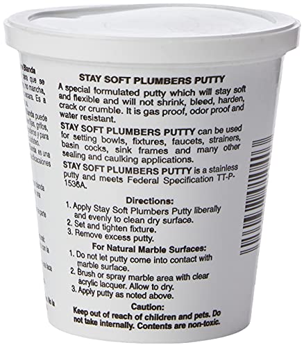AquaPlumb Plumbers Putty | White, 14oz, Fixture Setting Compound. Stays Soft. Use on Sinks, Tubs, Fountains and More, Compact (01040)