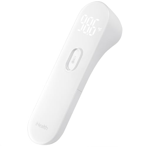 iHealth No-Touch Forehead Thermometer, Digital Infrared Thermometer for Adults and Kids, Touchless Baby Thermometer, 3 Ultra-Sensitive Sensors, Large LED Digits, Quiet Vibration Feedback, Non Contact