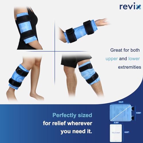 REVIX Ice Packs for Knee Injuries Reusable, Gel Ice Wraps with Cold Compression for Injury and Post-Surgery, Plush Cover and Hands-Free Application, A Set of Two