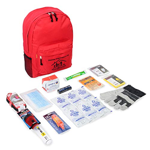 First My Family All-in-One 1 Person, 72 Hour Emergency Survival Kit for Fires, Earthquakes, Hurricanes, Floods, Tsunami and Other Disasters - Premium Blue OR Red Backpack