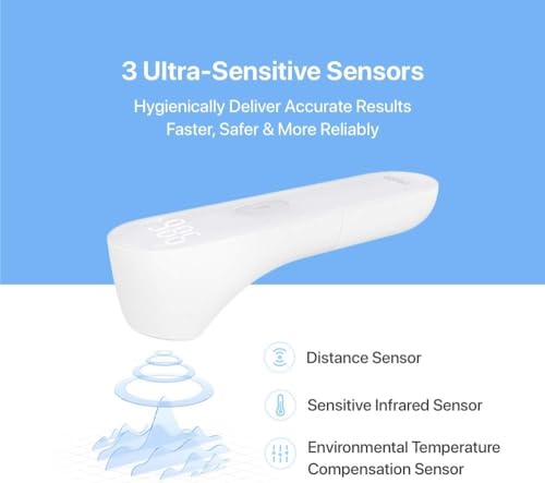 iHealth No-Touch Forehead Thermometer, Digital Infrared Thermometer for Adults and Kids, Touchless Baby Thermometer, 3 Ultra-Sensitive Sensors, Large LED Digits, Quiet Vibration Feedback, Non Contact