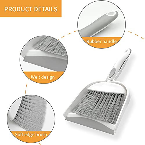 Mini Broom and Dustpan Set Small Dustpan and Brush Set Whisk Broom and Dustpan Set Small Broom and Dustpan Set for Desk, Home, Kitchen Necessities, Small Dust pan and Brush Set (Gray)
