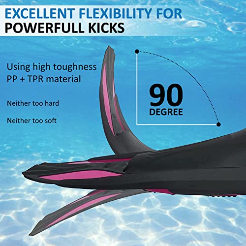 Swimming Short Floating US Size S Ankle Width 2.9 Inch Training Diving Fins for Thermoplastic Rubber for Swimming Scuba Diving Snorkeling, Rose Red