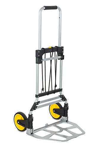 Mount-It! Folding Hand Truck and Dolly, 264 Lb Capacity Heavy-Duty Luggage Trolley Cart With Telescoping Handle and Rubber Wheels, Silver, Black, Yellow,