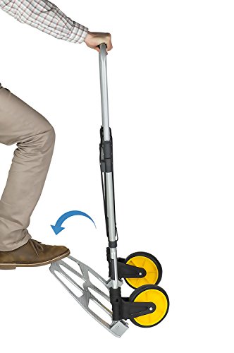 Mount-It! Folding Hand Truck and Dolly, 264 Lb Capacity Heavy-Duty Luggage Trolley Cart With Telescoping Handle and Rubber Wheels, Silver, Black, Yellow,