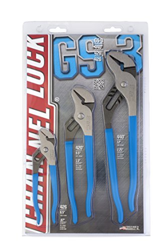 Channellock GS-3 3 Piece Straight Jaw Tongue and Groove Pliers Set - 12-Inch, 9.5-Inch, 6.5-Inch | Groove Joint Pliers | Laser Heat-Treated 90Â° Teeth| Forged from High Carbon Steel | Patented Reinforcing Edge Minimizes Stress Breakage | Made in USA