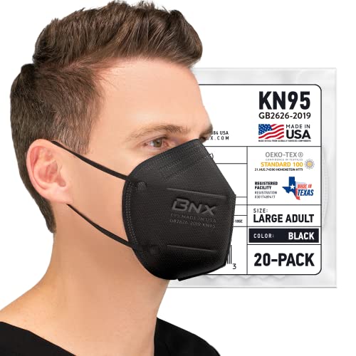 AccuMed BNX KN95 Face Mask Made in USA (20-Pack), KN95 Mask Disposable Particulate Protective Mask, GB2626-2019, Protection Against Dust, Pollen and Haze (20 pcs) (Earloop) (Model: E95) Black