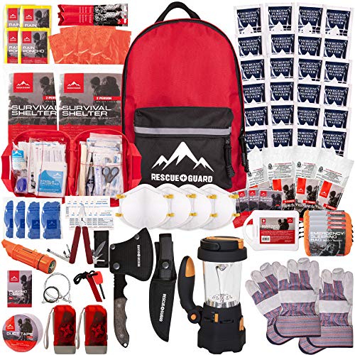 Rescue Guard Advanced Survival Kit- First Aid Emergency Kit - Bug Out Bag - Hurricane Preparedness Items Survival Bag -Earthquake Survival Backpacks - ( 6 Days for 2 People, 72 Hours for 4 People)
