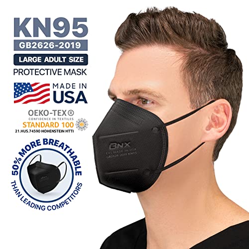 AccuMed BNX KN95 Face Mask Made in USA (20-Pack), KN95 Mask Disposable Particulate Protective Mask, GB2626-2019, Protection Against Dust, Pollen and Haze (20 pcs) (Earloop) (Model: E95) Black