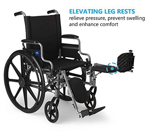 Medline Lightweight & User-Friendly Wheelchair With Flip-Back, Desk-Length Arms & Elevating Leg Rests for Extra Comfort, Black, 18 inch Seat