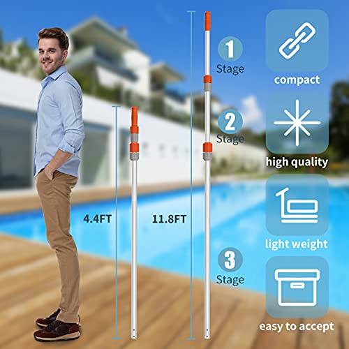 AgiiMan Swimming Pool Brushes with Pole -18 Polished Nylon Bristles Pool Brush Head, 12ft Designed for Cleans Walls, Tiles & Floors Effortlessly