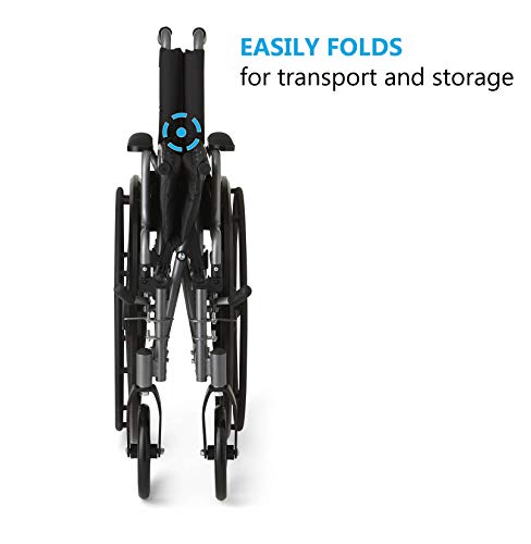 Medline Lightweight & User-Friendly Wheelchair With Flip-Back, Desk-Length Arms & Elevating Leg Rests for Extra Comfort, Black, 18 inch Seat
