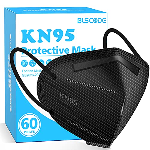 BLScode KN95 Face Mask 60 Pack, Individually Wrapped 5-Layer Breathable Mask with Comfortable Elastic Ear Loops, Filter Efficiencyâ¥95%