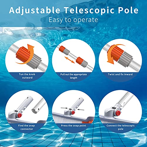 AgiiMan Swimming Pool Brushes with Pole -18 Polished Nylon Bristles Pool Brush Head, 12ft Designed for Cleans Walls, Tiles & Floors Effortlessly