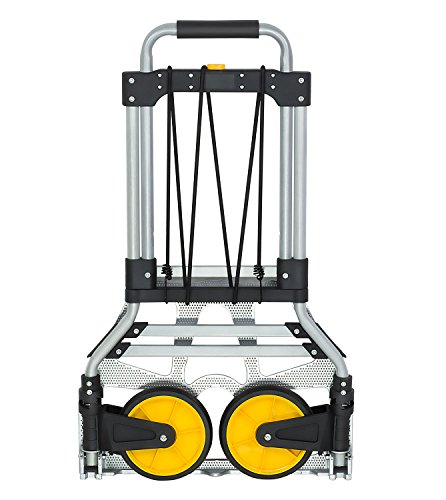 Mount-It! Folding Hand Truck and Dolly, 264 Lb Capacity Heavy-Duty Luggage Trolley Cart With Telescoping Handle and Rubber Wheels, Silver, Black, Yellow,