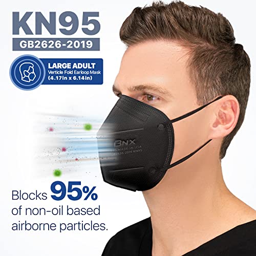 AccuMed BNX KN95 Face Mask Made in USA (20-Pack), KN95 Mask Disposable Particulate Protective Mask, GB2626-2019, Protection Against Dust, Pollen and Haze (20 pcs) (Earloop) (Model: E95) Black