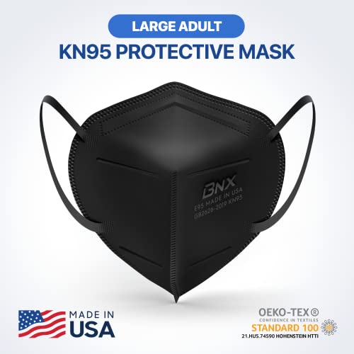 AccuMed BNX KN95 Face Mask Made in USA (20-Pack), KN95 Mask Disposable Particulate Protective Mask, GB2626-2019, Protection Against Dust, Pollen and Haze (20 pcs) (Earloop) (Model: E95) Black