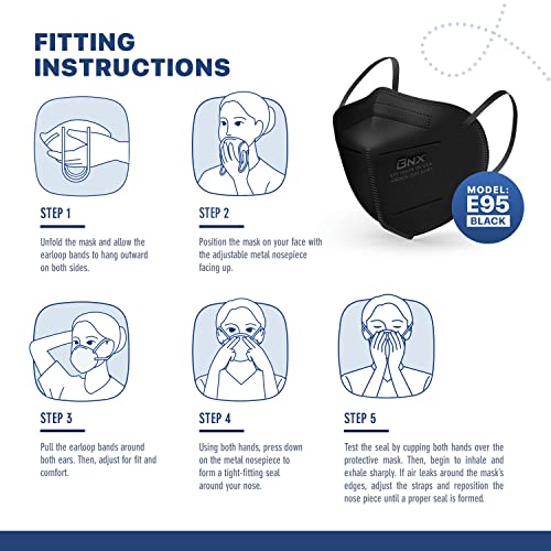 AccuMed BNX KN95 Face Mask Made in USA (20-Pack), KN95 Mask Disposable Particulate Protective Mask, GB2626-2019, Protection Against Dust, Pollen and Haze (20 pcs) (Earloop) (Model: E95) Black