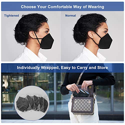 BLScode KN95 Face Mask 60 Pack, Individually Wrapped 5-Layer Breathable Mask with Comfortable Elastic Ear Loops, Filter Efficiencyâ¥95%