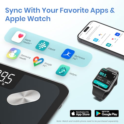 Etekcity Smart Scale For Body Weight And Fat, Digital Bathroom Scale Accurate To 0.05lb/0.02kg Weighing Machine For People's Muscle BMI, Bluetooth Electronic Body Composition Monitor, 400lb