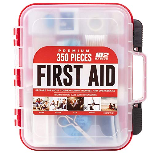 M2 BASICS 350 Piece Emergency First Aid Kit | Dual Layer, Wall Mountable, Medical Supplies for Business, School, Car or Home
