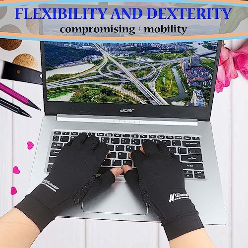 2 Pairs Copper Arthritis Gloves - Compression Gloves, Fingerless Copper Gloves for Typing & Daily Work - for Men&Women Black