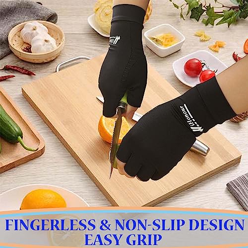 2 Pairs Copper Arthritis Gloves - Compression Gloves, Fingerless Copper Gloves for Typing & Daily Work - for Men&Women Black