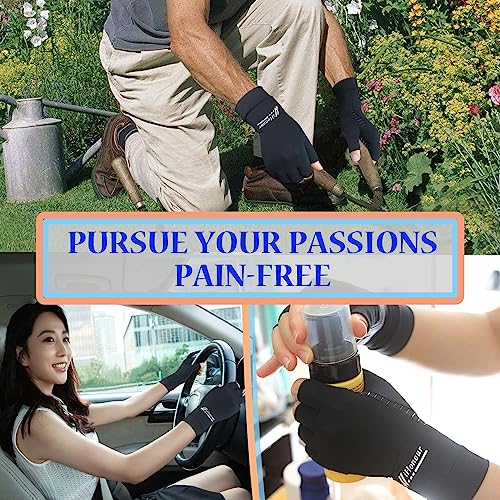 2 Pairs Copper Arthritis Gloves - Compression Gloves, Fingerless Copper Gloves for Typing & Daily Work - for Men&Women Black