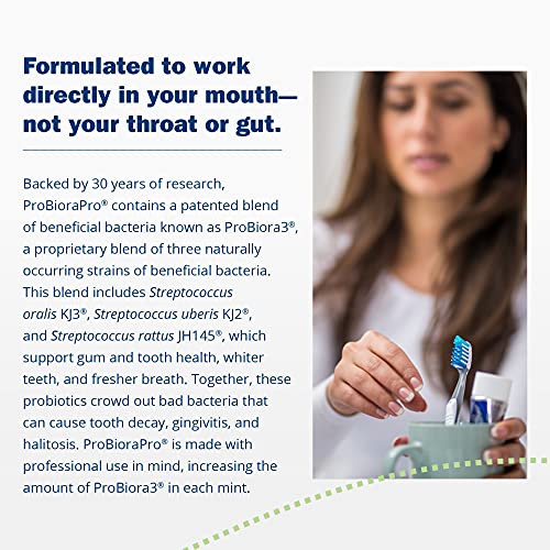 ProBioraPro Oral-Care Probiotic Mints | Supports Healthy Teeth & Gums | Freshens Breath | Gently Whitens Teeth | ProBiora3 Technology With 3 Probiotic Strains Native To The Mouth | 90 Day Supply (90g)