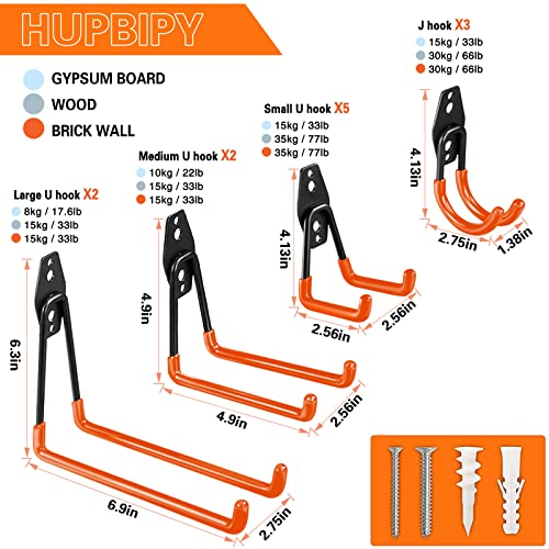 HUPBIPY 12 Pack Garage Hooks Heavy Duty,Utility Steel Garage Storage Hooks,Wall Mount Garage Hanger&Organizer for Organizing Power Tools,Ladders,Bulk Items,Bikes,Ropes and More Equipment