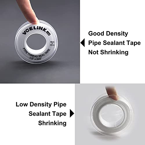PTFE Plumbers Tape, VCELINK Industrial Water Sealant Thread Tape, 520" Length, 1/2" Width, Plumbing Teflon Tape for Shower Heads and Pipe Threads, White (2 Rollsï¼