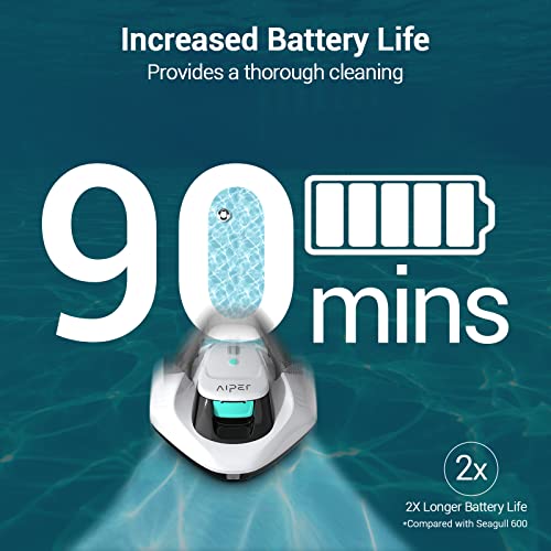 (2022 Upgrade) AIPER Cordless Robotic Pool Cleaner, Pool Vacuum with Dual-Drive Motors, Self-Parking, Lightweight, Perfect for Above/In-Ground Flat Pools up to 35 Feet (Lasts 50 Mins) - Seagull 600