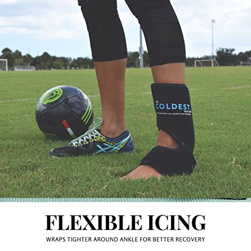 The Coldest Foot Ankle Achilles Pain Relief Ice Wrap with 2 Cold Gel Packs | Best for Achilles Tendon Injuries, Plantar Fasciitis, Bursitis & Sore Feet Built for Cold Therapy (Black XS-XL)