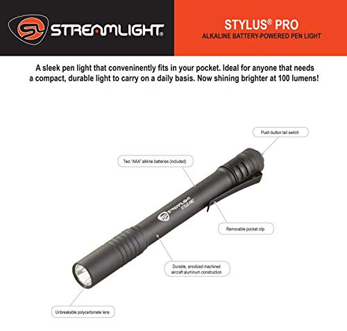 Streamlight 66118 Stylus Pro 100-Lumen LED Pen Light with Holster, Black