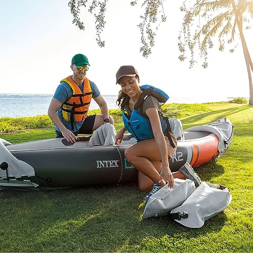 Intex 68310VM Dakota K2 2-Person Heavy-Duty Vinyl Inflatable Kayak with 86-Inch Oars and Air Pump, Gray & Red