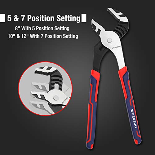 WORKPRO 3 Piece Groove Joint Pliers Set, 12/10/8 Inch Adjustable Water Pump Pliers, Straight Jaw Pliers in CRV Steel for Home Repair, Gripping, Nuts, Bolts, Pipe & Fittings